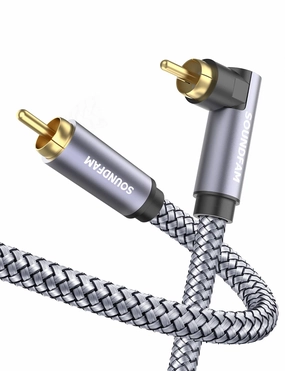 90 Degree RCA Cable 10ft/3M,Right Angle Subwoofer Cable Male to Male for SubwooferAmplifier-Grey speaker cable,audio wire,hi-fi speaker cord,