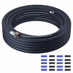 9 Conductor Speaker Wire 20 FT, 18 Gauge CCA Stranded Cable, 18AWG 4-Channel Speaker Wire and Remote Wire for Car Audio Systems, Ultra-Flex and Easy Peel Jacket, Blue speaker cable,audio wire,hi-fi speaker cord,