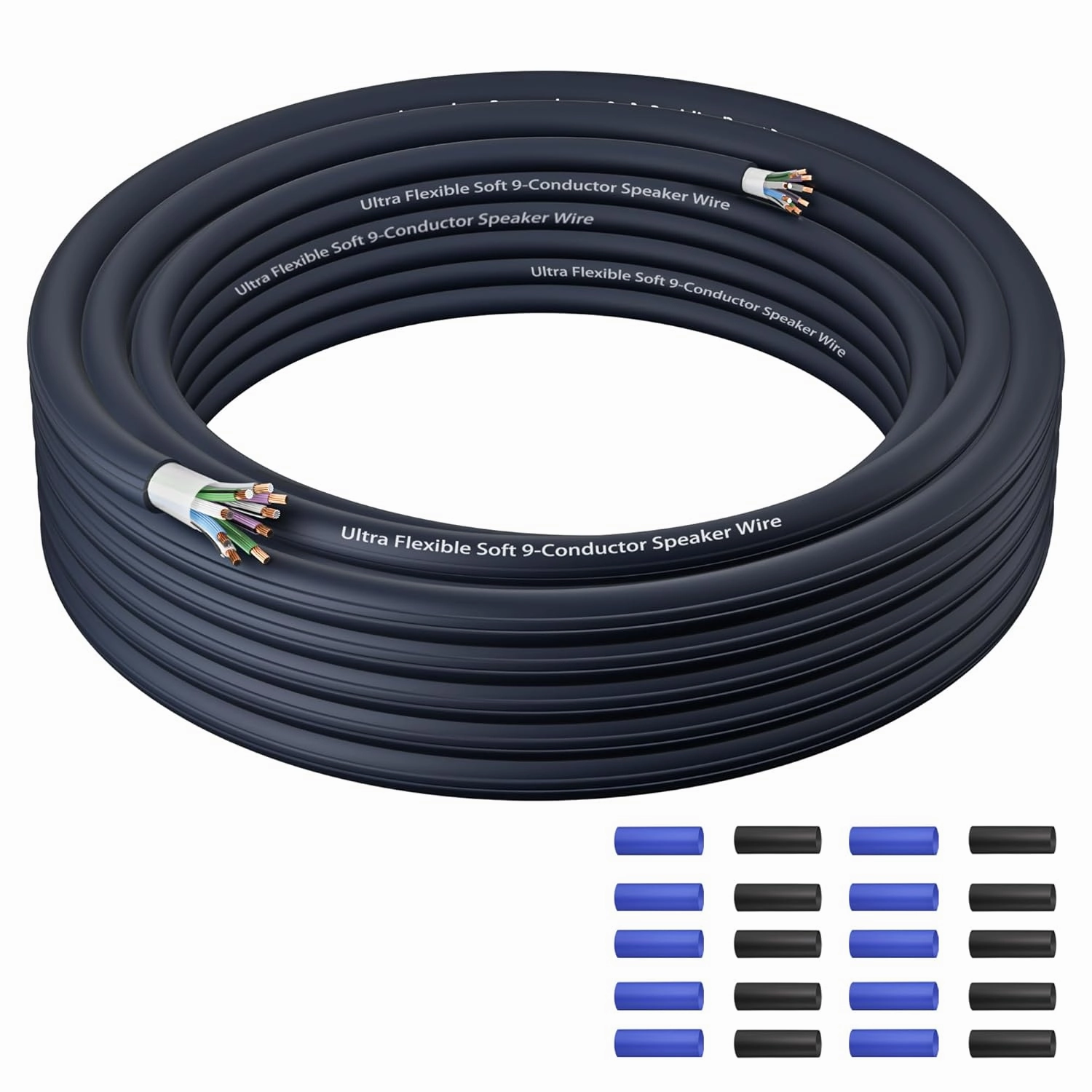 9 Conductor Speaker Wire 20 FT, 18 Gauge CCA Stranded Cable, 18AWG 4-Channel Speaker Wire and Remote Wire for Car Audio Systems, Ultra-Flex and Easy Peel Jacket, Blue speaker cable,audio wire,hi-fi speaker cord,