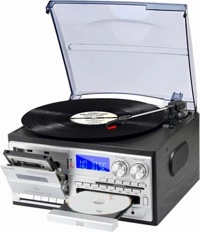 9 in 1 Record Player with External Speakers,3 Speed Bluetooth Turntable Vinyl Player with CD/Cassette Play,AM/FM Radio, USB SD/MMC Play, Aux-in/RCA Line Out network audio player,digital streamer,audio file player,