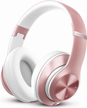 9S Over Ear Bluetooth Headphones, 60 Hours Playtime, Hi-Fi Stereo, Deep Bass, Microphone, Foldable, Rose Gold over-ear headphones,closed back headphones,wireless studio cans,