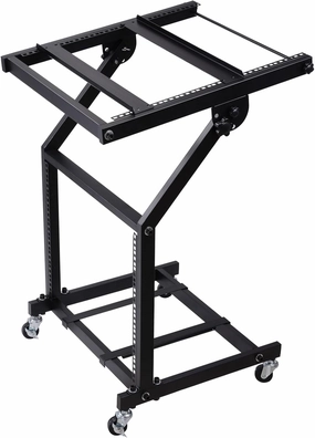 9U/12U/16U DJ Mixer Stand Rack Mount Mixer Case Pro Audio Recording Cabinet DJ Gear Storage Case Rolling Stage Cart Holder for Office Home Stage or Studio Music Show (Black with adjustment beam, 9U) rackmount gear,audio rack equipment,studio rackmounts,