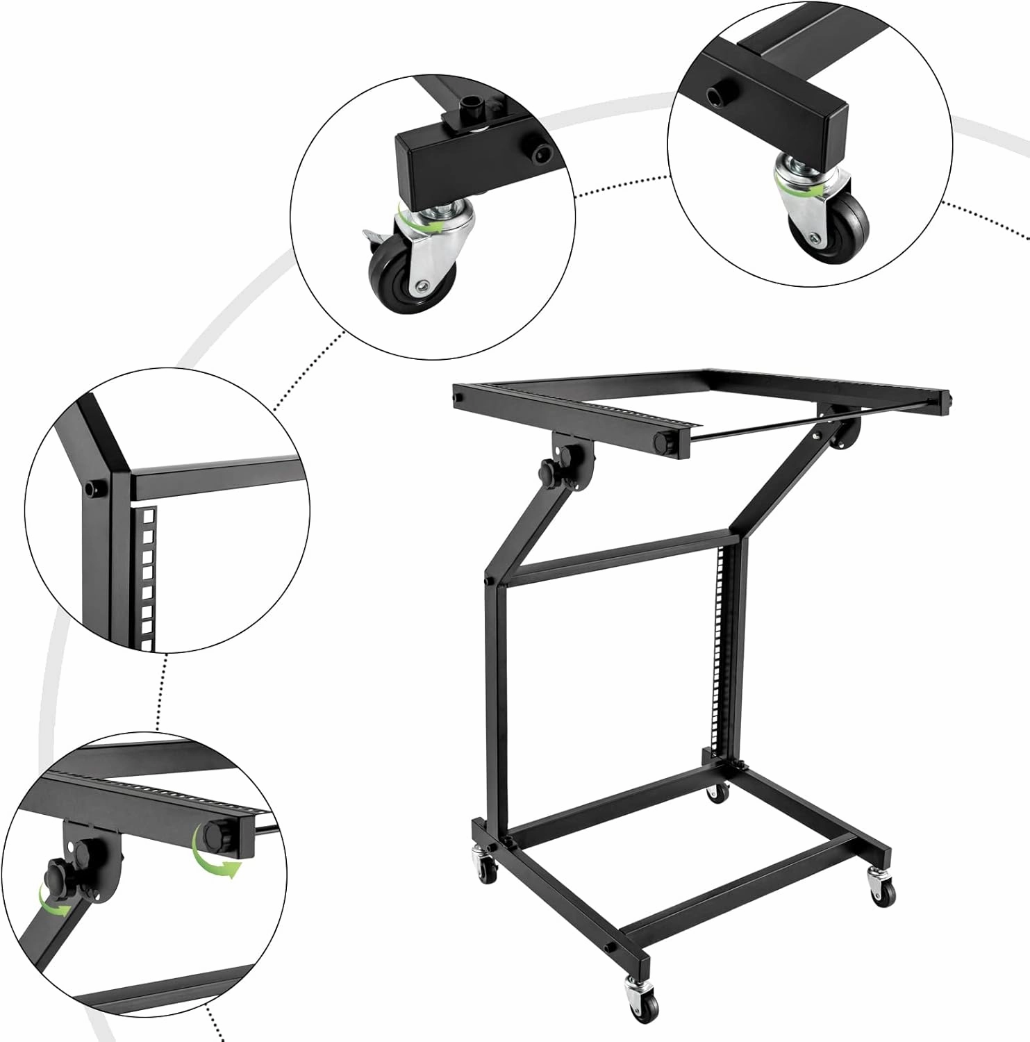 9U DJ Mixer Stand, Professional Rack Mount DJ Mixer Stand with 4 Wheels Rolling Stage Cart Studio Equipment for Homes, Offices, Music Studios