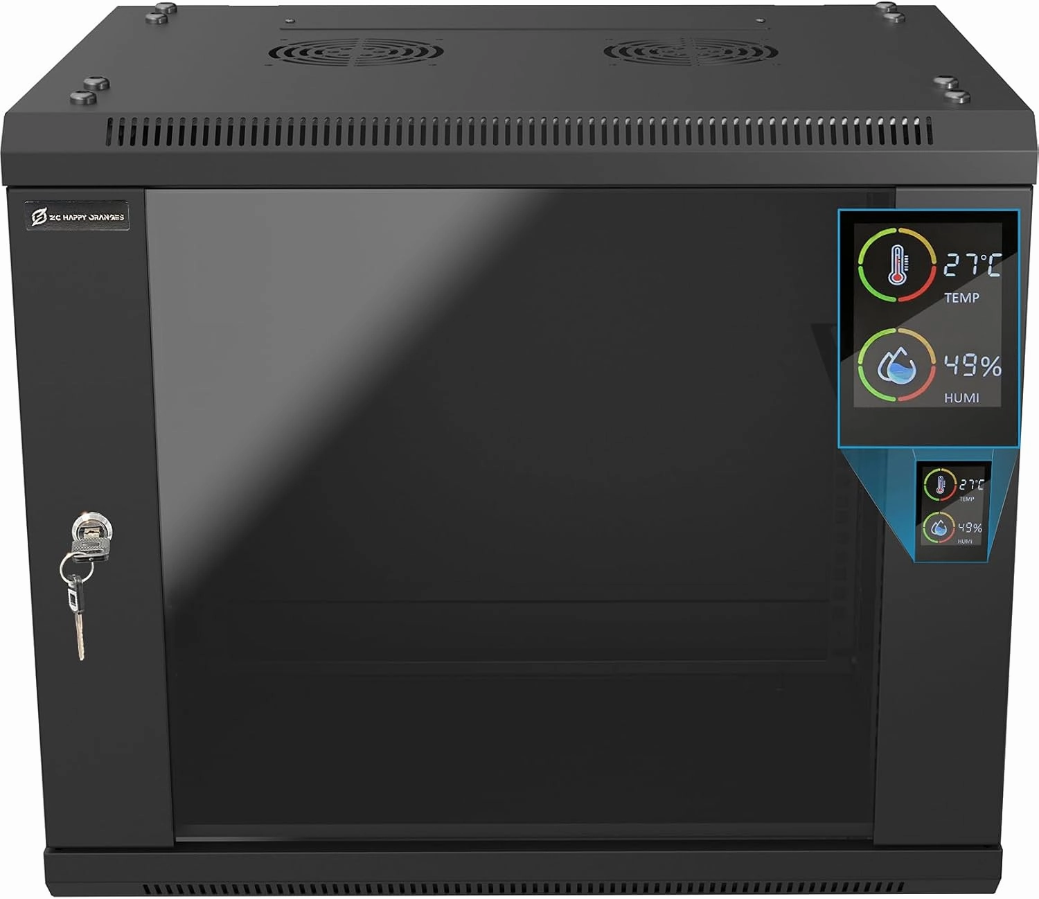 9U Wall Mount Rack Server Rack Enclosure with 2 Cooling Fans, Glass Door, Locks, Temp Display, 9U Network Cabinet 450mm Depth, 19 Inch Server Cabinet for IT Equipment, A/V Devices music server,hi-fi media server,digital audio storage,