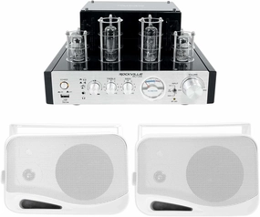 (1) Rockville BluTube 70w Tube Amplifier/Home Theater Stereo Receiver w/Bluetooth Bundle with (2) Rockville HP4S-8 4" Outdoor/Indoor Home Theater Speakers w/Swivel Bracket (3 Items) tube amplifier,valve amp,audiophile tube stereo,
