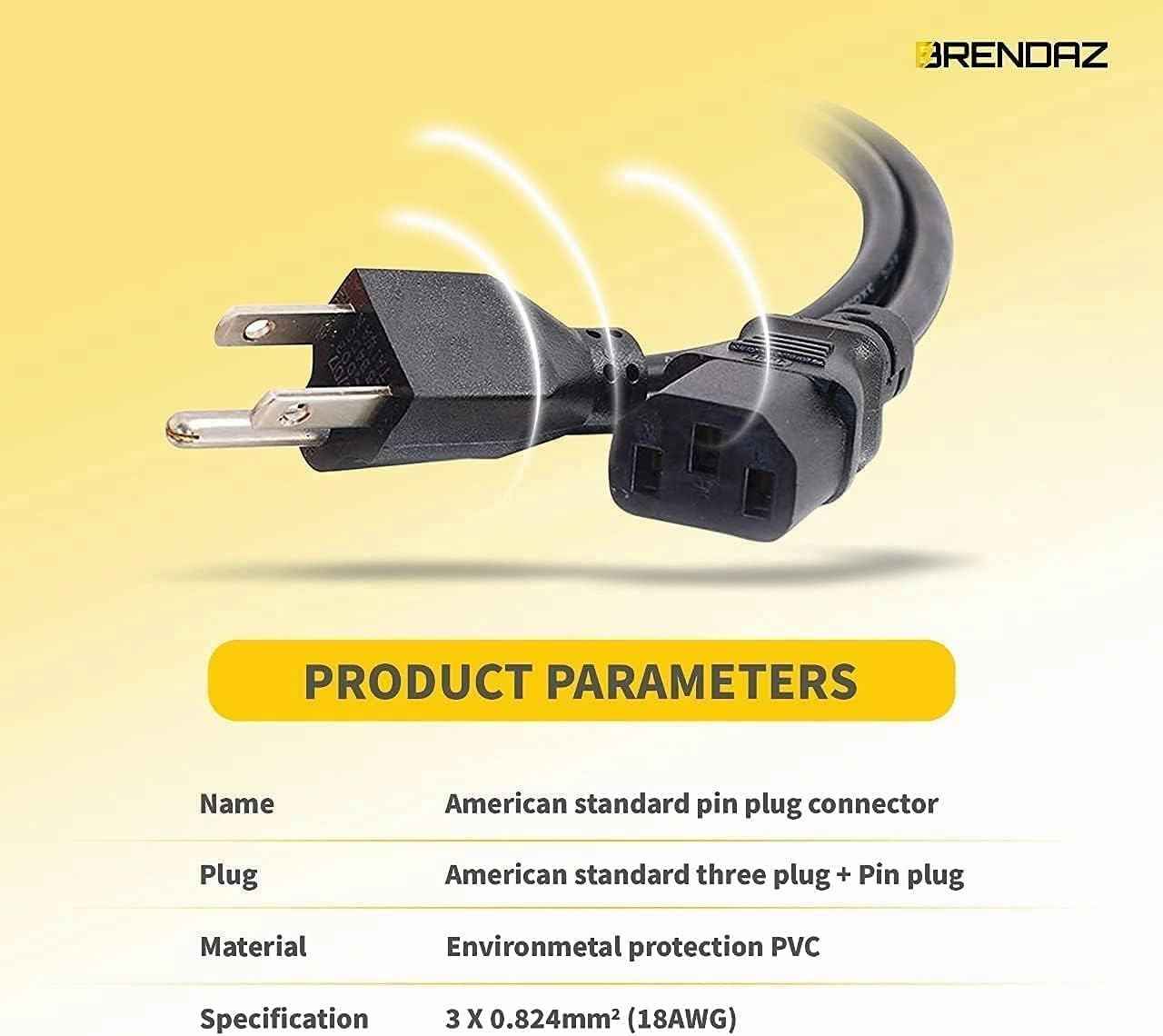 (2-Pack) 15ft. Universal PC Power Cord - 3 Prong AC Power Cable Replacement for Computer, Monitor, Scanner, Printer - IEC 320 C13 to NEMA 5-15P, 18awg, 125V 10 Amp (15-Feet)