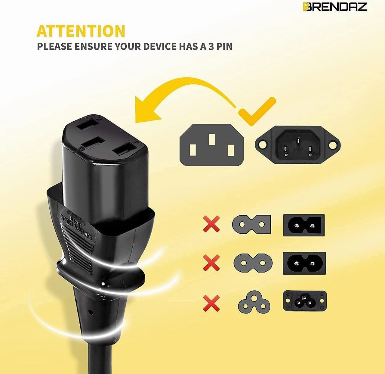 (2-Pack) 15ft. Universal PC Power Cord - 3 Prong AC Power Cable Replacement for Computer, Monitor, Scanner, Printer - IEC 320 C13 to NEMA 5-15P, 18awg, 125V 10 Amp (15-Feet)