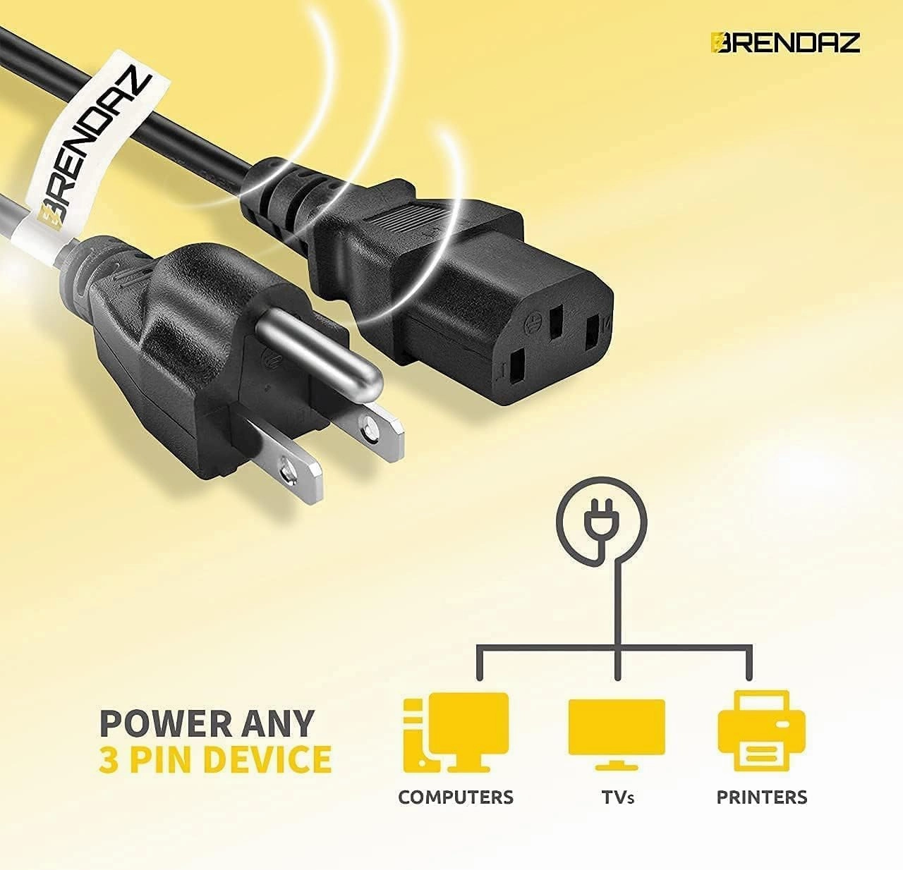 (2-Pack) 15ft. Universal PC Power Cord - 3 Prong AC Power Cable Replacement for Computer, Monitor, Scanner, Printer - IEC 320 C13 to NEMA 5-15P, 18awg, 125V 10 Amp (15-Feet)