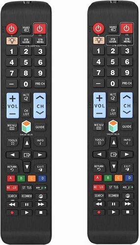 [2 Pack] Universal Remote Control for All Samsung TV Smart LED LCD TV LCD LED QLED SUHD UHD HDTV Curved Plasma 4K 3D Smart TVs, with Buttons for Netflix, Prime Video, Smart Hub-Backlit smart audio hub,voice control speaker,Alexa compatible audio,