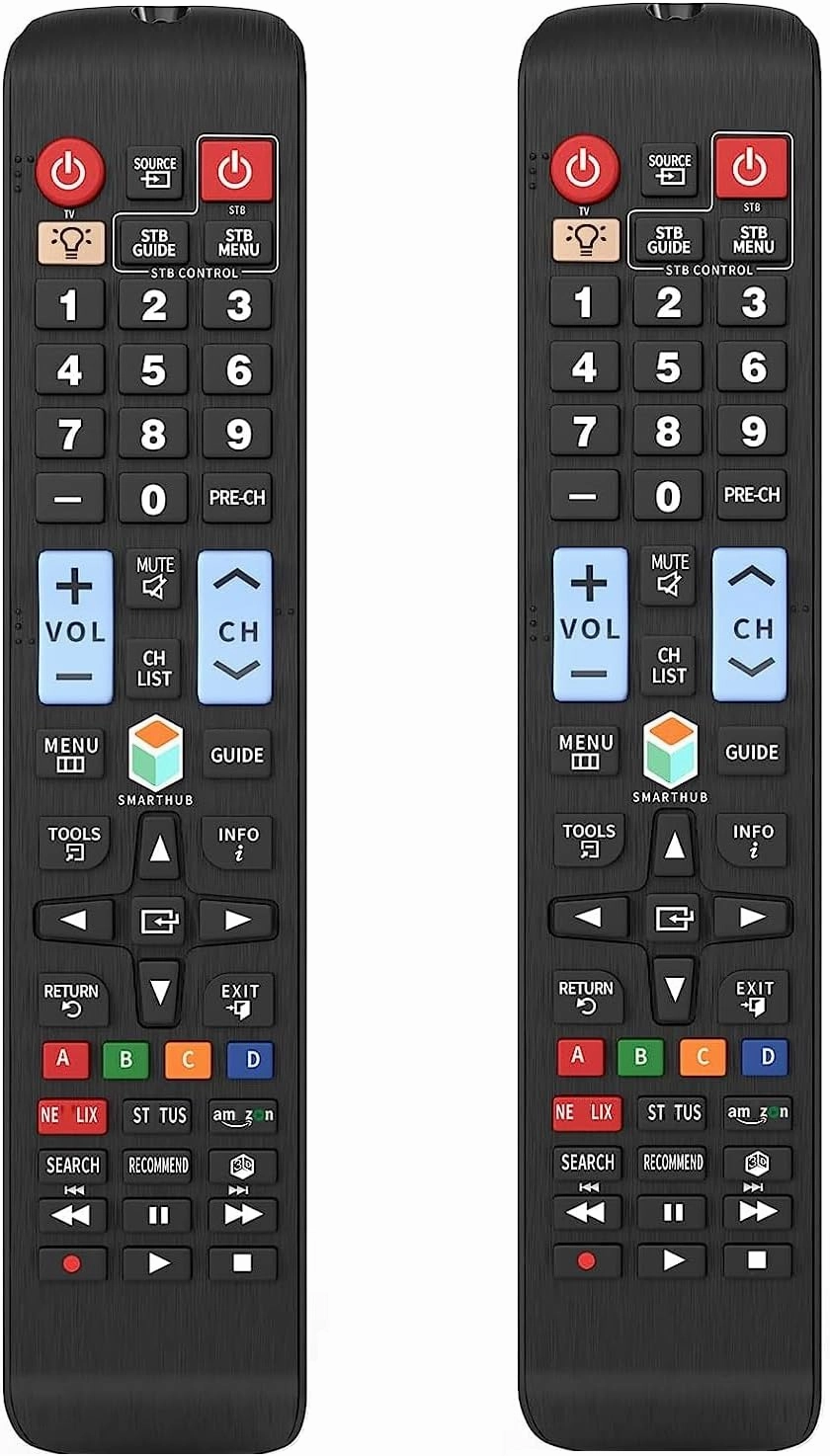 [2 Pack] Universal Remote Control for All Samsung TV Smart LED LCD TV LCD LED QLED SUHD UHD HDTV Curved Plasma 4K 3D Smart TVs, with Buttons for Netflix, Prime Video, Smart Hub-Backlit smart audio hub,voice control speaker,Alexa compatible audio,