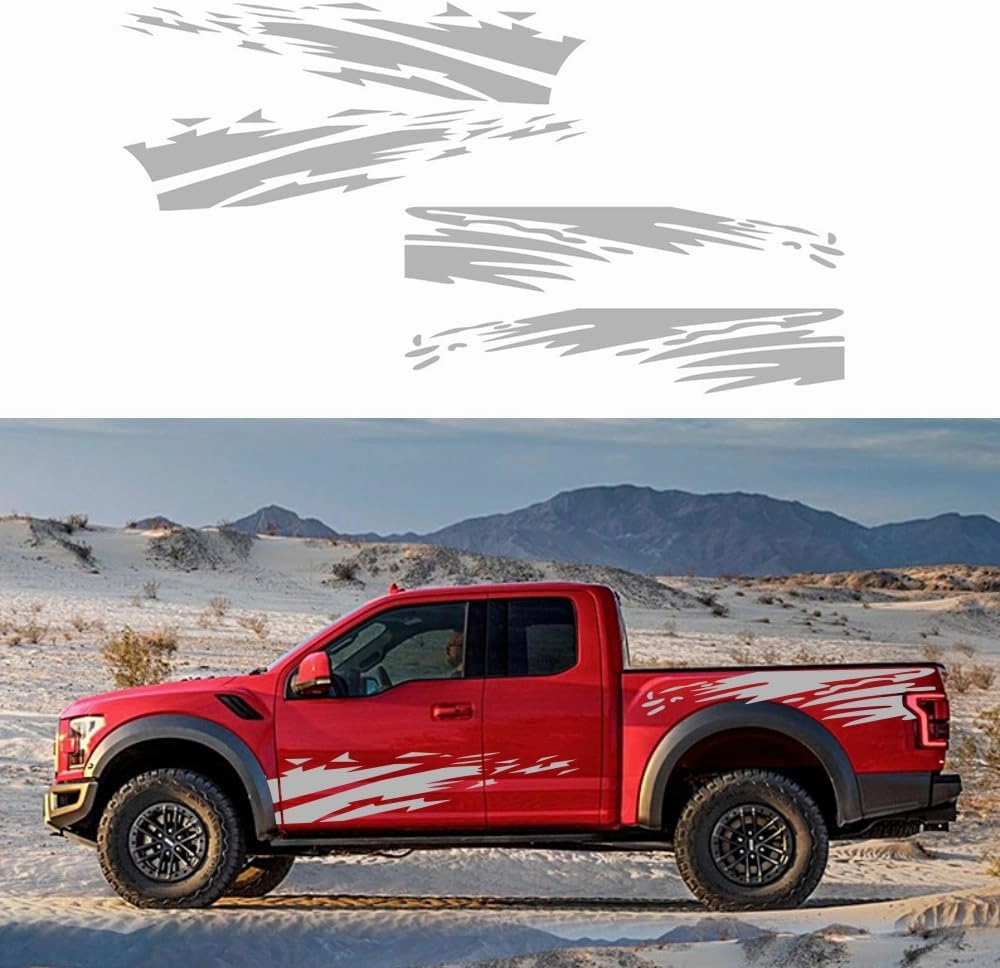 (4PCS) Striped Truck Sticker Bed Mud Splash Kit Racing Striped Rear Lathe Decal Vinyl Trim Accessories Waterproof Door Body Side Decal Trim for Truck Pickup SUV Vehicles (Gray) vinyl accessories,turntable parts,record player tools,