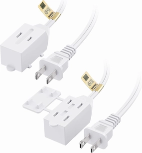[UL Listed] Cable Matters 2-Pack 16 AWG 2 Prong Extension Cord 6 ft, 13A 3-Outlet Extension Cords with Tamper Guard, 13 Amp, 1625 Watts, White power cord,hi-fi power cable,AC power lead,