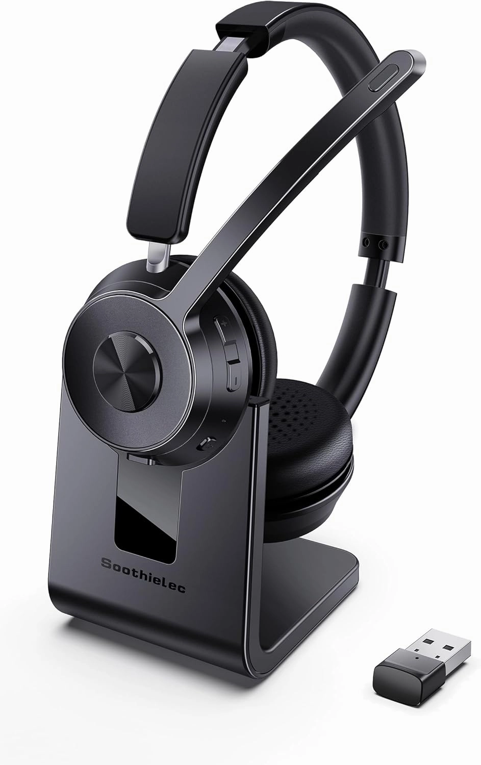 (Upgraded Version) Wireless Headset, Bluetooth Headset with Noise Cancelling Microphone, Best Headphones with Mic Mute & USB Dongle for PC/Computer/Laptop/Cell Phones/Remote Work/Call Center noise cancelling headphones,ANC headphones,travel headphones,