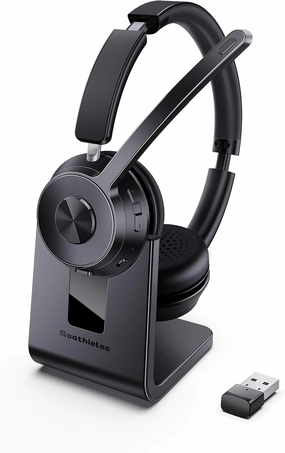 (Upgraded Version) Wireless Headset, Bluetooth Headset with Noise Cancelling Microphone, Best Headphones with Mic Mute & USB Dongle for PC/Computer/Laptop/Cell Phones/Remote Work/Call Center noise cancelling headphones,ANC headphones,travel headphones,