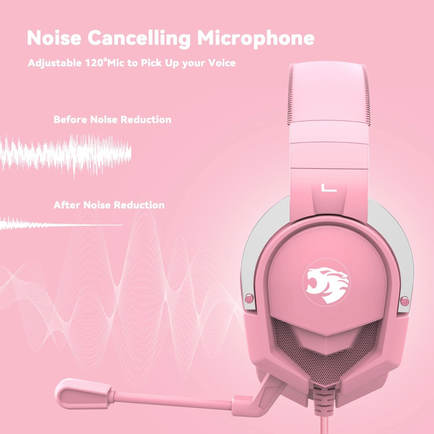 A88 Gaming Headset with Microphone, Stereo Wired Noise Cancelling Over-Ear Headphones with Mic for Pc, Ps5, Xbox One Series X/s, Ps4, Computer, Laptop, Mac, Nintendo, Gamer (Pink)