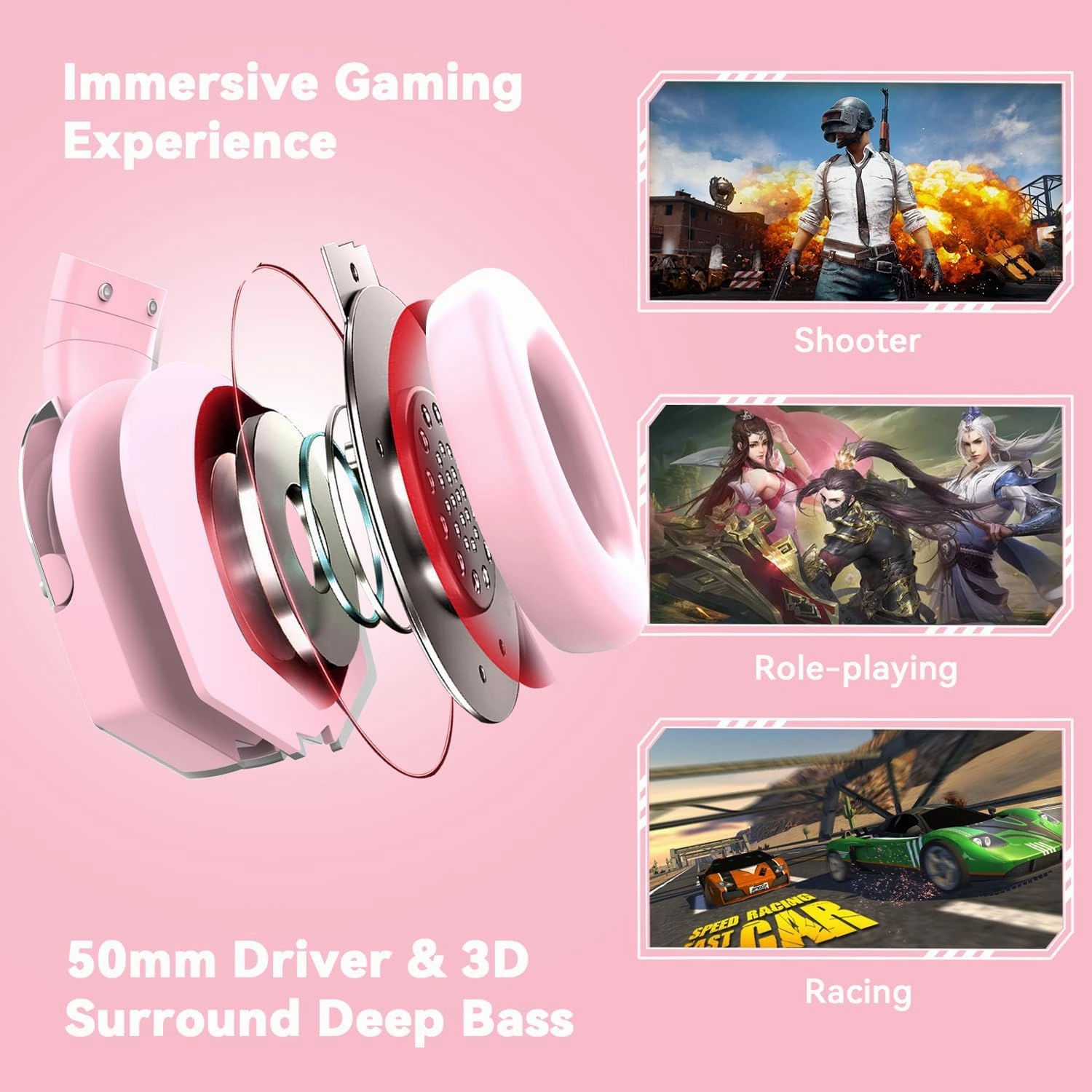 A88 Gaming Headset with Microphone, Stereo Wired Noise Cancelling Over-Ear Headphones with Mic for Pc, Ps5, Xbox One Series X/s, Ps4, Computer, Laptop, Mac, Nintendo, Gamer (Pink)