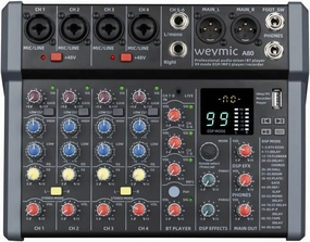 A-Series Professional Mixer for Recording DJ Stage Karaoke Music Application w/ 99 DSP Effect USB Drive for Computer Recording Input, XLR Microphone Jack, 48V Power for Professional (8-Channel) mixer console,audio mixing desk,DJ console,