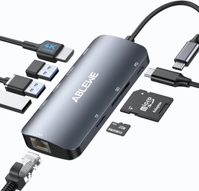 ABLEWE USB C Hub Ethernet, 8 in 1 Multiport USB C to HDMI Adapter 4K@60Hz,1000Mbps, 100W PD, SD/TF Card Reader, 3 USB 3.0 Ports, Docking Station Compatible for MacBook, Tablet, Phone, Type C Devices smart audio hub,voice control speaker,Alexa compatible au