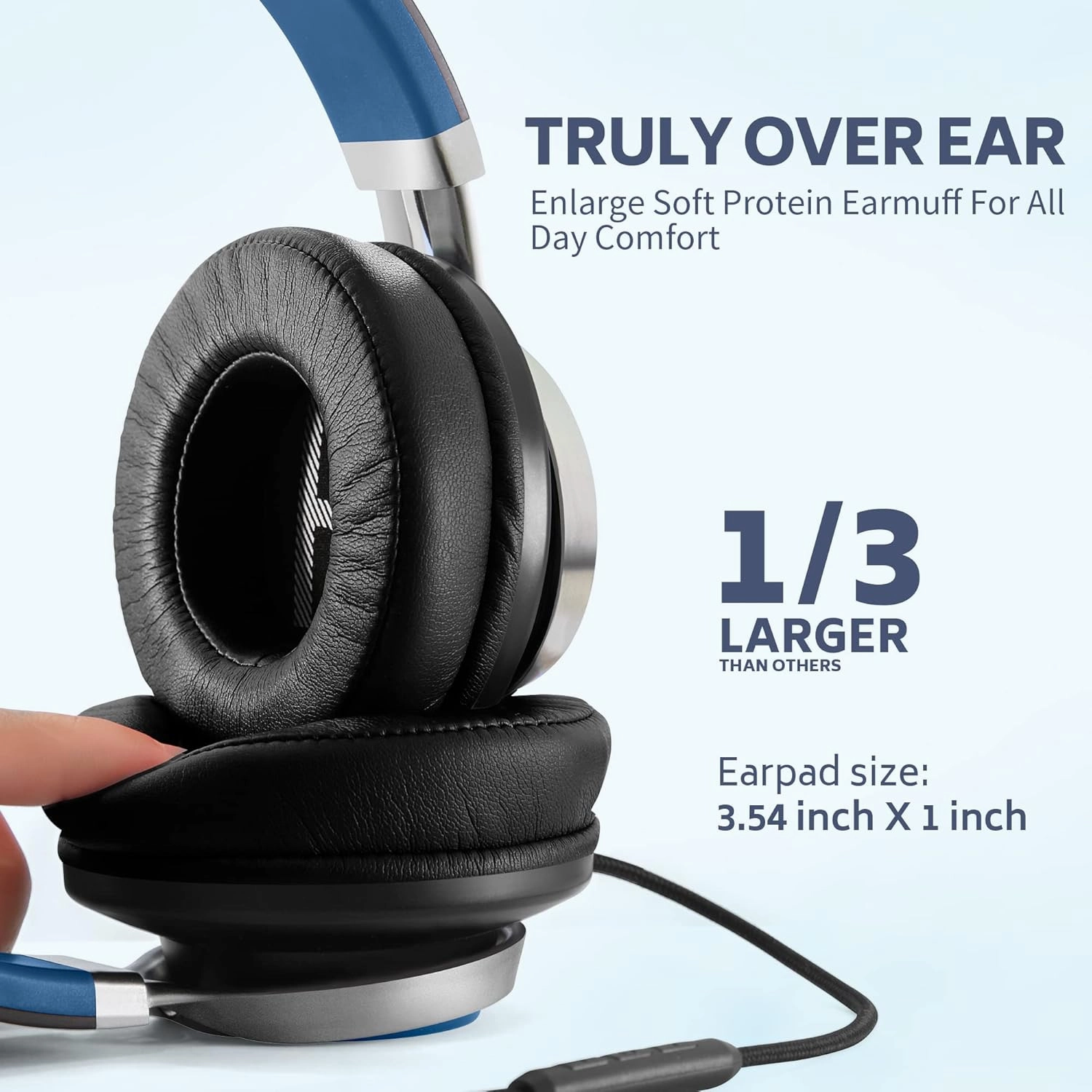 AC01 Over-Ear Headphones Wired, Noise Isolating Corded Stereo Headsets with Microphone Volume Control for Adults Teens 3.5mm for Chromebooks, Laptop, Computer, Tablets, Travel (Black Blue)