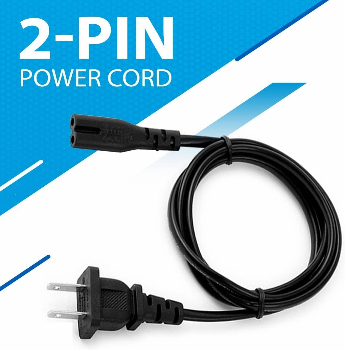 AC 2 Prong C8 Power Cord 5ft Standard 2-Slot for TV PS4 PS5 Speaker Monitor Xbox Wall Power Cable Replacement Black