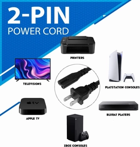 AC 2 Prong C8 Power Cord 5ft Standard 2-Slot for TV PS4 PS5 Speaker Monitor Xbox Wall Power Cable Replacement Black speaker cable,audio wire,hi-fi speaker cord,