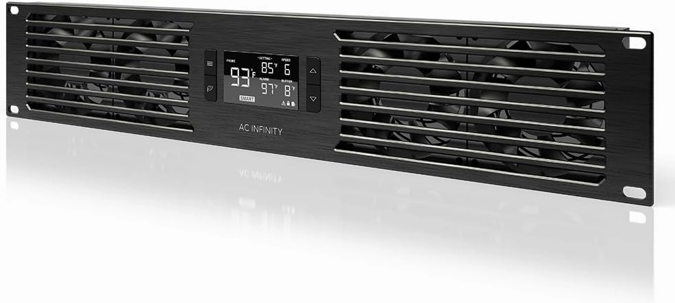 AC Infinity CLOUDPLATE T7-N, Rack Mount Fan Panel 2U, Intake Airflow, for Cooling AV, Home Theater, Network 19 Racks audio rack,hi-fi component stand,media shelf,