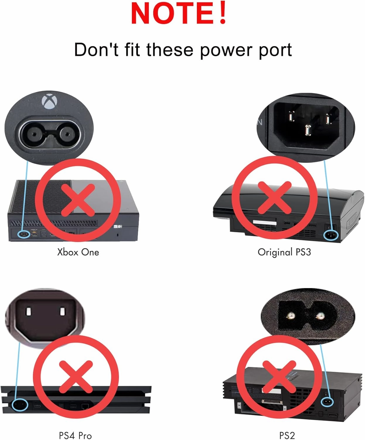 AC Power Cord Compatible Sony PS5/PS4/PS4 Slim/PS3 Slim&Super Slim, Xbox Series S/Series X, Xbox One S/X, PlayStation 5 PlayStation 4 Power Supply Cable Replacement