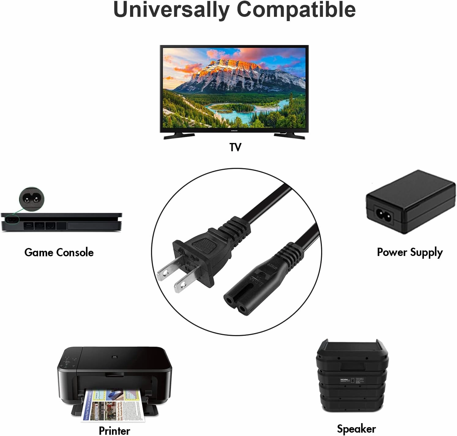 AC Power Cord Compatible Sony PS5/PS4/PS4 Slim/PS3 Slim&Super Slim, Xbox Series S/Series X, Xbox One S/X, PlayStation 5 PlayStation 4 Power Supply Cable Replacement
