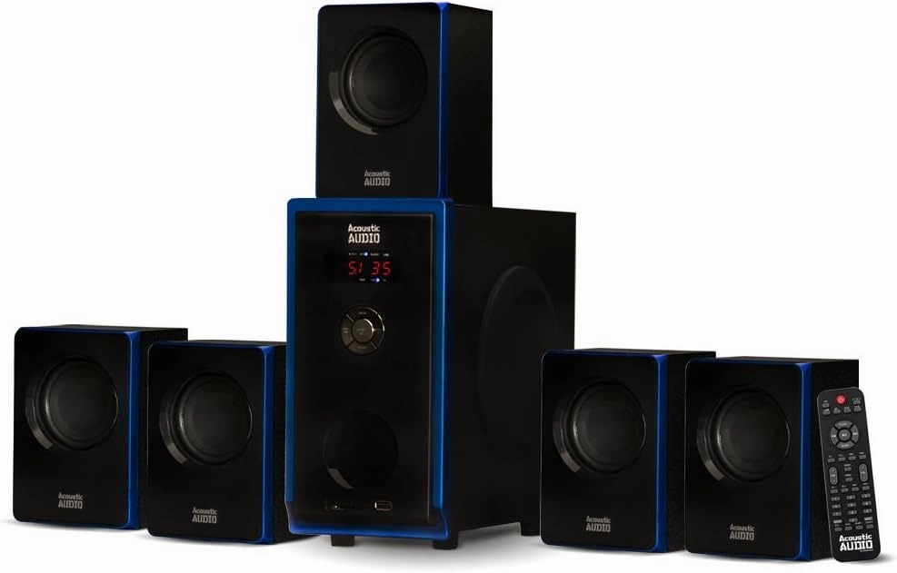 Acoustic Audio AA5102 Bluetooth Powered 5.1 Speaker System Home Theater Surround, Black (AA5102) surround sound system,cinema audio kit,5.1 surround package,
