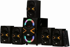 Acoustic Audio by Goldwood 5.1 Speaker System 5.1-Channel with LED lights and Bluetooth Home Theater Speaker System, Black (AA5210) surround sound system,cinema audio kit,5.1 surround package,