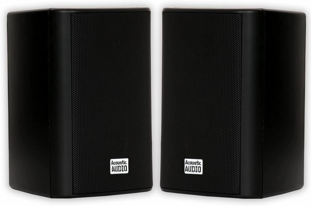 Acoustic Audio by Goldwood AA351B 2 Way High Performance Indoor Outdoor 500W Speakers with Powerful Bass (1 Pair, Black) bookshelf speakers,compact stereo speakers,hi-fi shelf speakers,