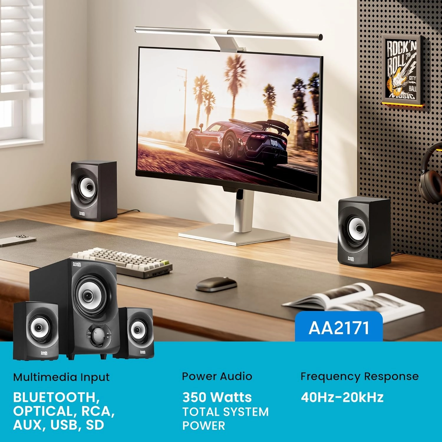 Acoustic Audio by Goldwood Bluetooth 2.1 Speaker System 2.1-Channel Home Theater Speaker System, with Optical/Aux/USB/SD Inputs Black (AA2171)