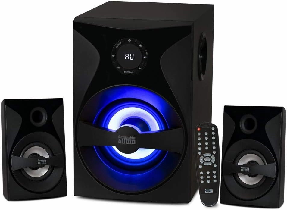 Acoustic Audio by Goldwood Bluetooth 2.1 Surround Sound System with LED Light Display, FM Tuner, USB/SD Card Inputs - Multimedia PC Speaker Set with Subwoofer, Includes Remote Control - AA2400 Black surround sound system,cinema audio kit,5.1 surround packa