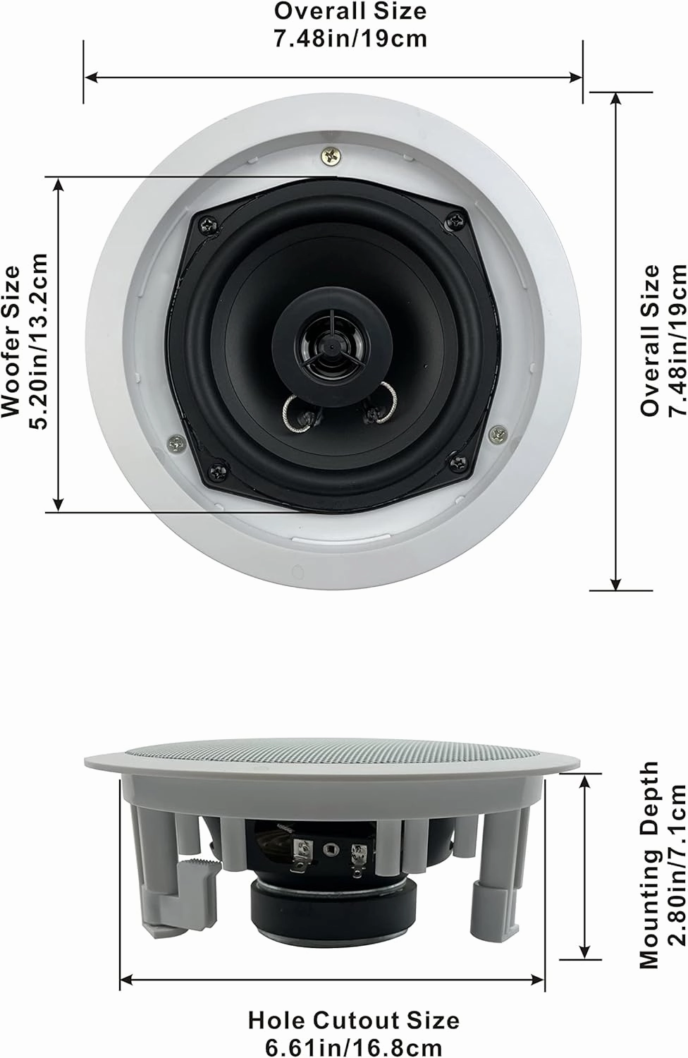 Acoustic Audio by Goldwood R-191 in Ceiling/in Wall Speaker Pair 2 Way Home Theater Surround Speakers,White,5.25-Inch