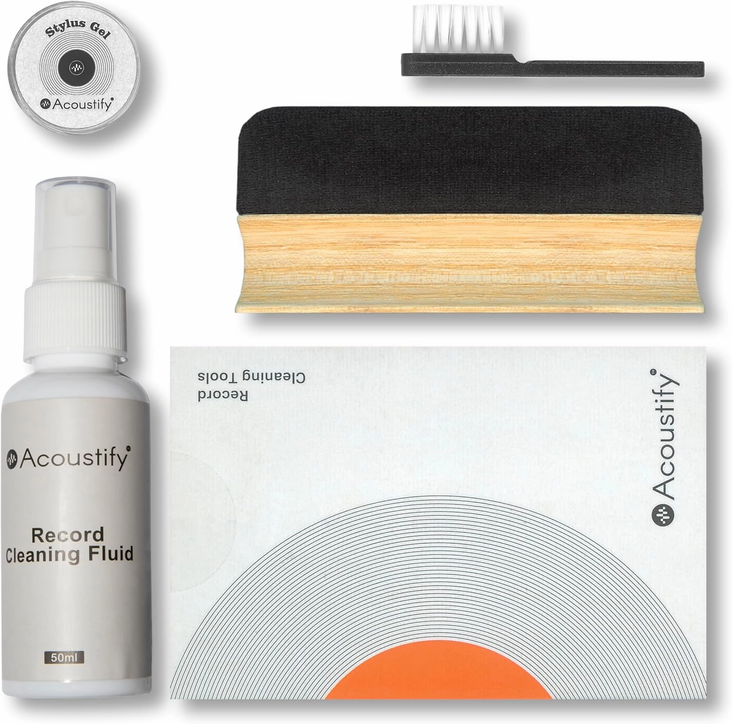 Acoustify Deluxe Vinyl Record Cleaning Kit - 4-in-1 Alcohol-Free Anti-Static Set with XL Velvet Brush, Deep-Cleaning Solution, Stylus Gel & Dust Sweeper for Pristine Sound record cleaning kit,vinyl cleaner,stylus brush set,