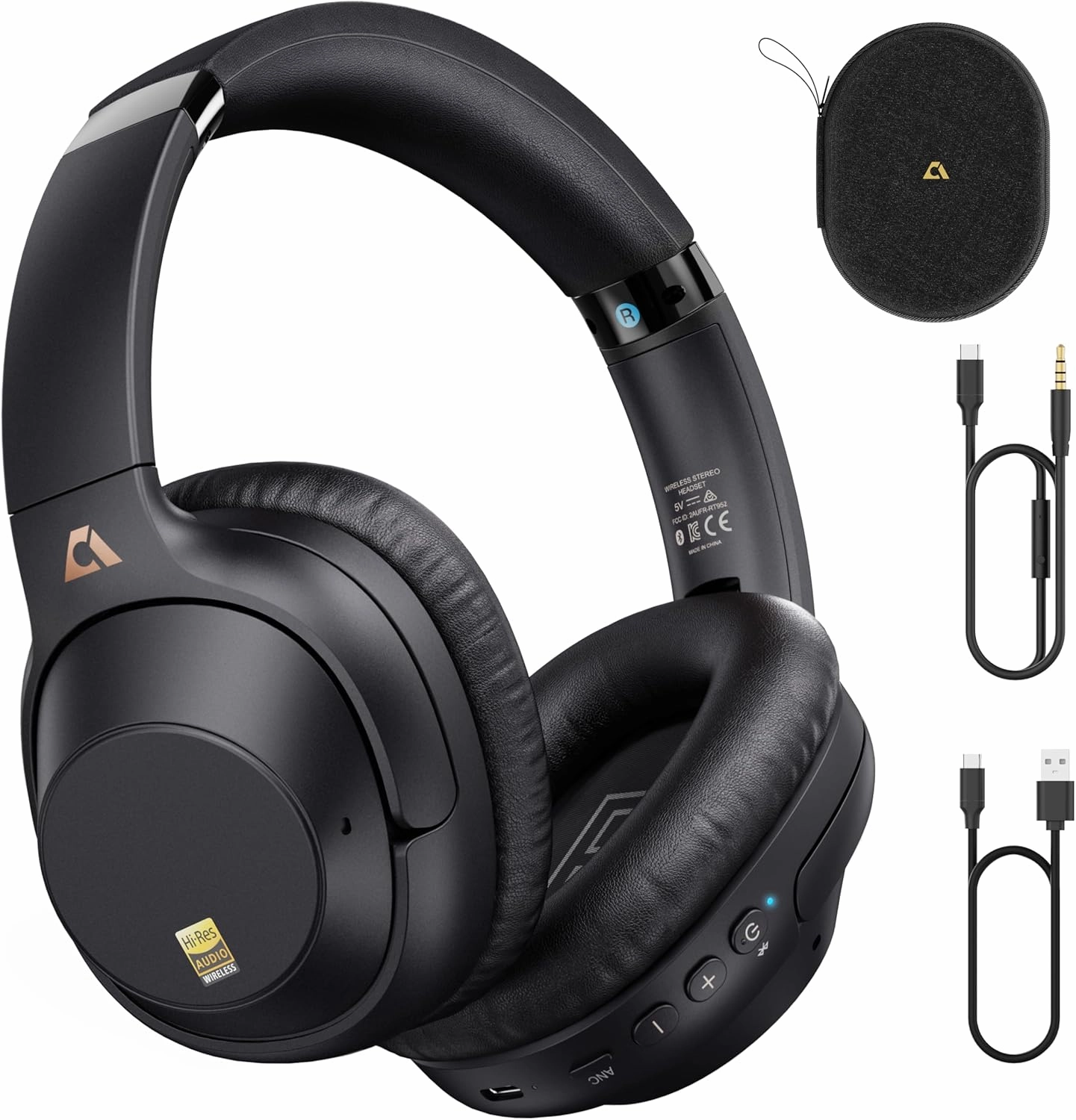 Active Noise Cancelling Headphones, Bluetooth 5.0 Wireless Headphones, LDAC Hi-Res Audio, 90 Hours Playtime, NFC Fast Pairing for Android, Dual Device Connection, Black noise cancelling headphones,ANC headphones,travel headphones,