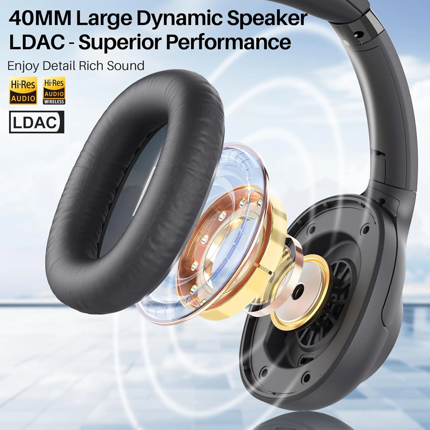 Active Noise Cancelling Headphones, Bluetooth 5.0 Wireless Headphones, LDAC Hi-Res Audio, 90 Hours Playtime, NFC Fast Pairing for Android, Dual Device Connection, Black