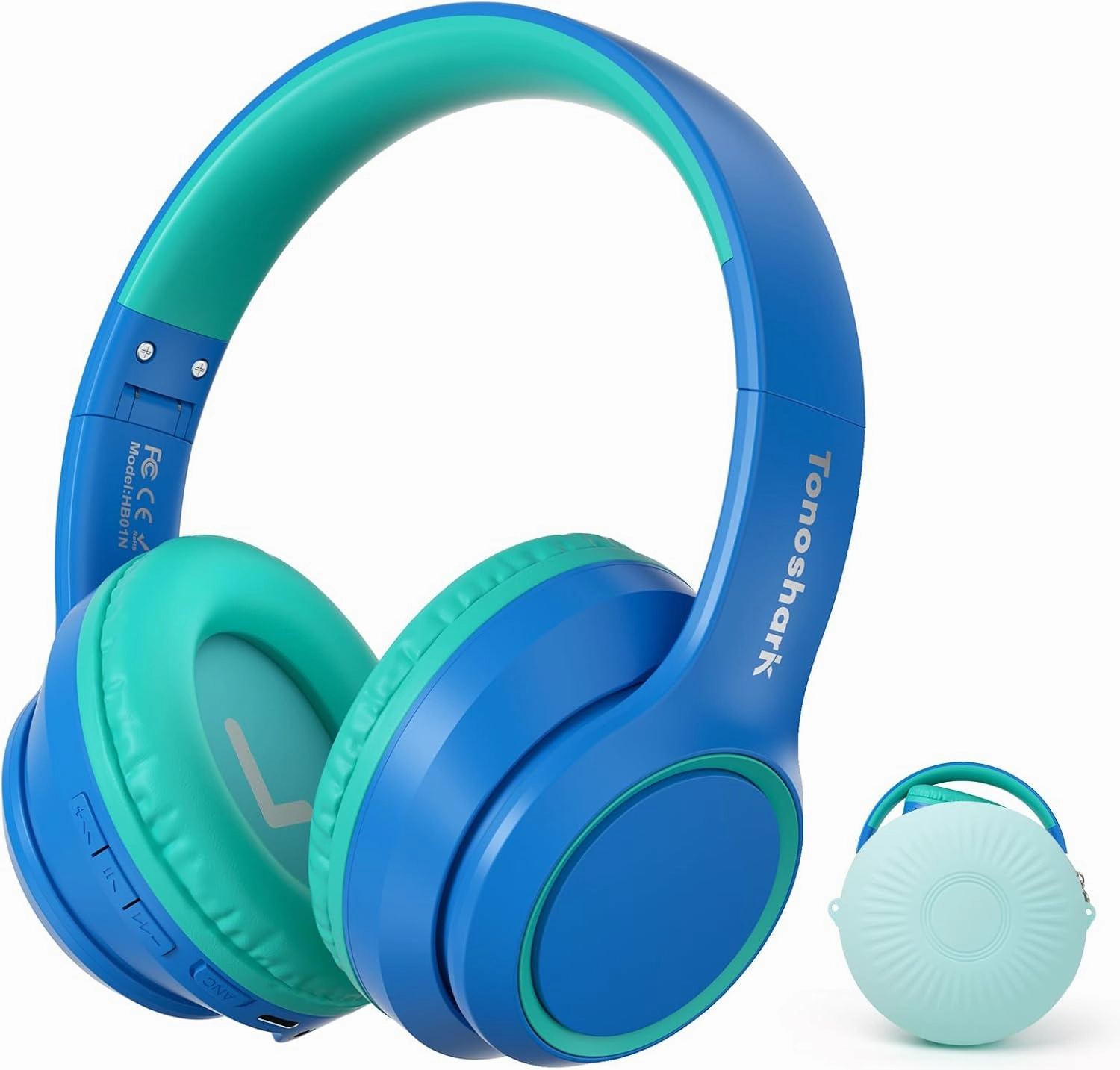 Active Noise Cancelling Headphones for Kids, 60H Playtime, Wireless Bluetooth Over-Ear Blue Headset Built-in Microphone for Home/School/Travel/Party - Includes Portable Case noise cancelling headphones,ANC headphones,travel headphones,