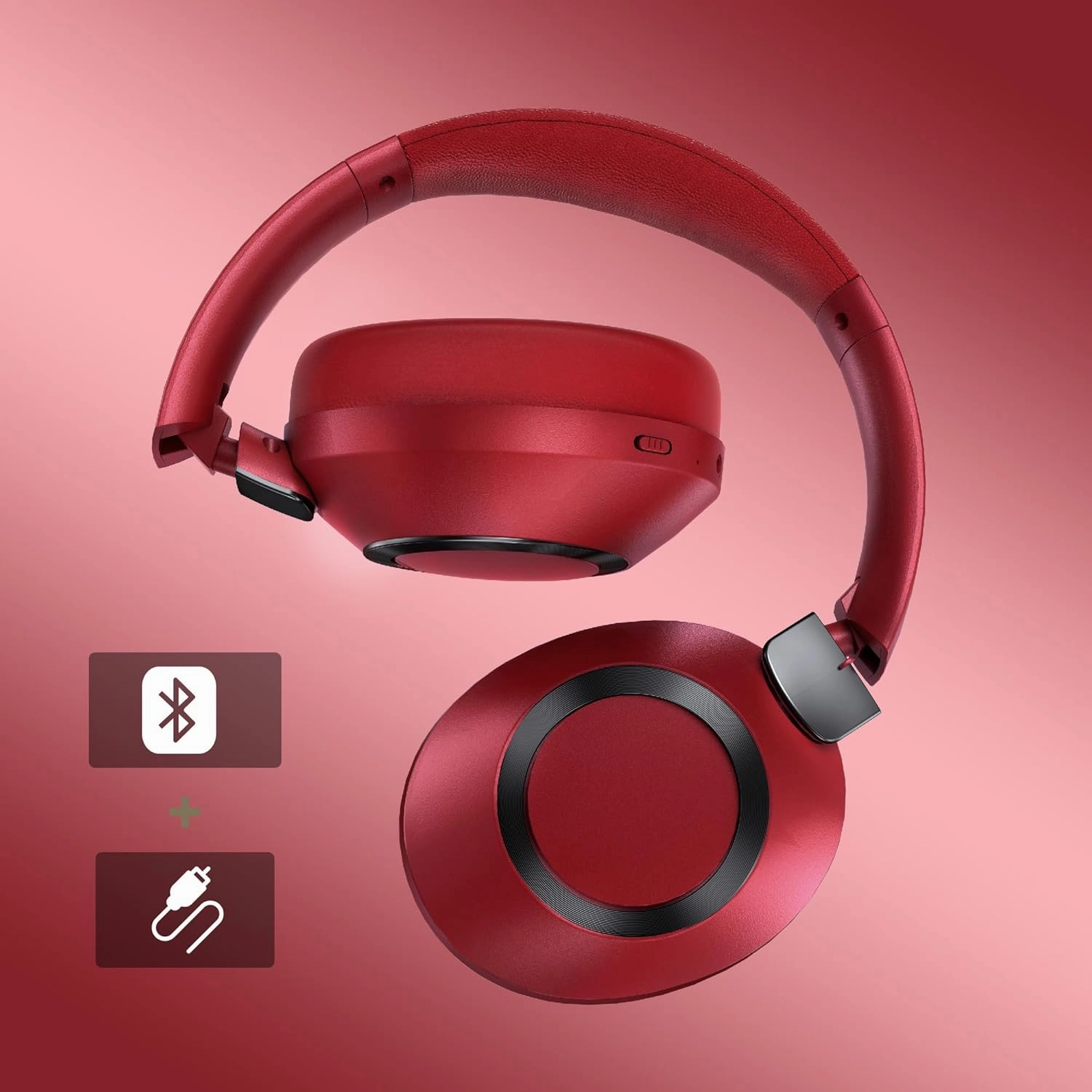 Active Noise Cancelling Headphones, Wireless Bluetooth 100H Playtime Over-Ear Headphones with Deep Bass and Microphone for Travel