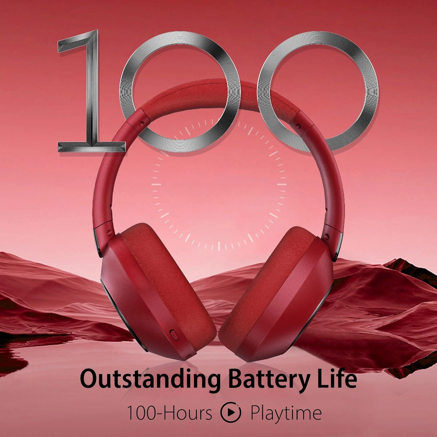 Active Noise Cancelling Headphones, Wireless Bluetooth 100H Playtime Over-Ear Headphones with Deep Bass and Microphone for Travel