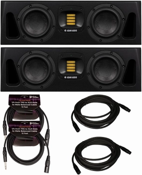 ADAM Audio A44H Powered Two-Way Midfield Studio Monitor (2-Pack) Bundle with XLR and TRS Cables (6 Items) studio monitors,nearfield speakers,mixing reference monitors,