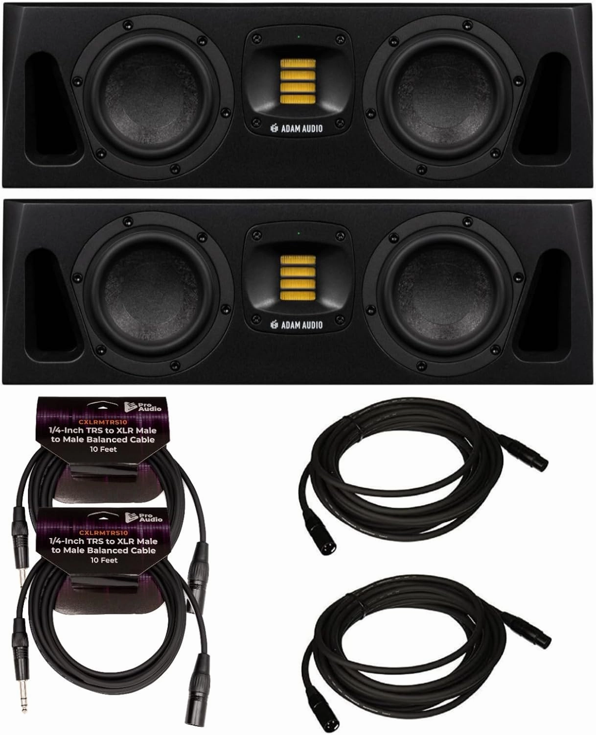 ADAM Audio A44H Powered Two-Way Midfield Studio Monitor (2-Pack) Bundle with XLR and TRS Cables (6 Items) studio monitors,nearfield speakers,mixing reference monitors,