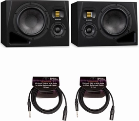 Adam Audio A8H Powered 3-Way Studio Monitor (Left and Right) Bundle with 10-Feet Cables (2-Pack) (4 Items) studio monitors,nearfield speakers,mixing reference monitors,
