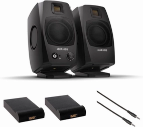 ADAM Audio D3V(Black) Active Desktop Monitoring System Bundle with 2X Auray IP-S Isolation Pad for Studio Monitor and Comprehensive Stereo Mini Male to Stereo Mini Male Cable -6' studio monitors,nearfield speakers,mixing reference monitors,