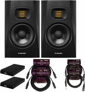 Adam Audio T5V 5-Inch Powered Studio Monitor (2-Pack) Bundle with Isolation Pads, 1/4-Inch TRS to XLR Male to Male Balanced Cable (10-Feet, 2-Pack) and 25-Feet XLR Cable (6 Items) studio monitors,nearfield speakers,mixing reference monitors,