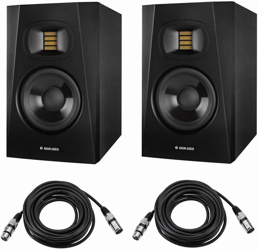 Adam Audio T5V Active Nearfield Monitor (2-Pack) Bundle with 25-Feet XLR Male to XLR Female Microphone Cable (2-Pack) (4 Items) studio monitors,nearfield speakers,mixing reference monitors,