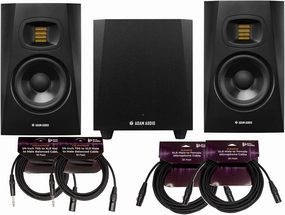 ADAM Audio T5V Active Nearfield Monitor (Pair) Bundle with Studio Subwoofer Pair, 25-Feet XLR Male to XLR Female Microphone Cable, and 1/4-Inch TRS to XLR Male to Male Cable (2-Pack) (7 Items) studio monitors,nearfield speakers,mixing reference monitors,