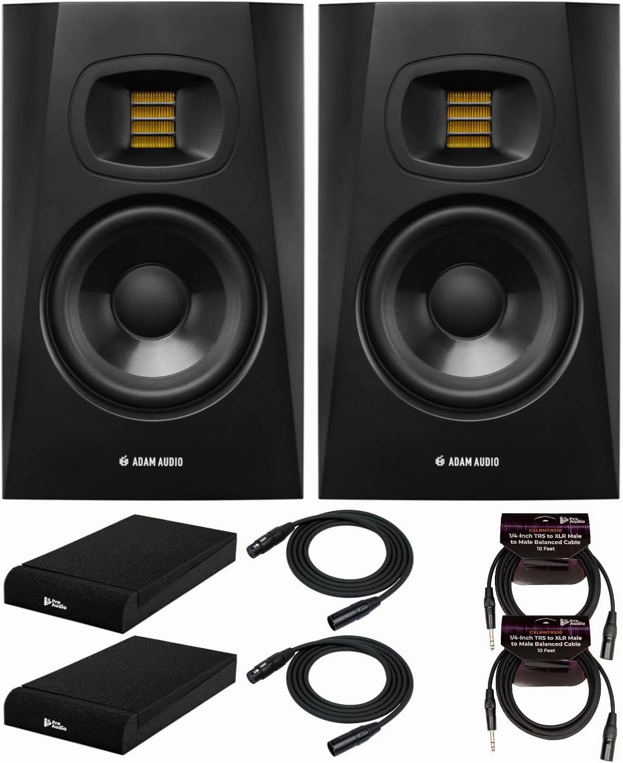 Adam Audio T7V 7-Inch Powered Studio Monitor (2-Pack) with Isolation Pads, XLR and TRS Cables Bundle (7 Items) studio monitors,nearfield speakers,mixing reference monitors,