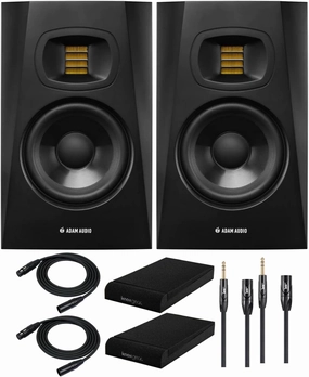 Adam Audio T8V 8-Inch Powered Studio Monitor (2-Pack) Bundle with Isolation Pads (2-Pack) and FocusProAudio Cables (7 Items) studio monitors,nearfield speakers,mixing reference monitors,