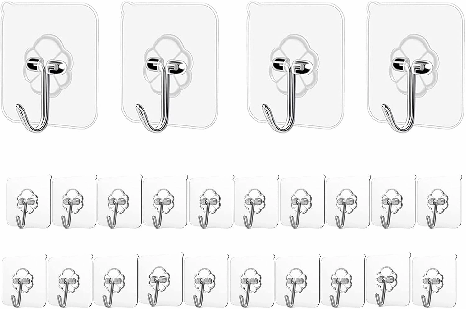Adhesive Hooks Kitchen Wall Hooks - 24 Packs Heavy Duty 33lb(Max) Nail Free Transparent,Waterproof,Sticky Stainless Hangers for Keys,Bathroom, Shower, Outdoor, Kitchen,Door,Home Improvement,Utility speaker wall mount,audio bracket,AV wall mounting,